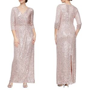 Alex Evenings Blush Sequin Column Gown Size 14